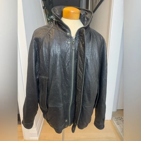 Vintage Nautica Genuine Leather Jacket Men’s Size 46 Black - Picture 2 of 11